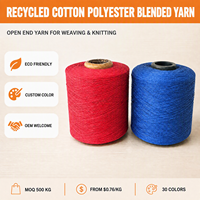 Fil à tricoter en vrac écologique en coton recyclé à filature ouverte et mélange de polyester, couleur personnalisée, pour la production de gants et de chaussettes au Vietnam