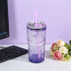 Venta al por mayor de fábrica: Vaso de plástico de doble pared de 40 oz con asa y diseño esmerilado para té de burbujas Boba - Product Image 4