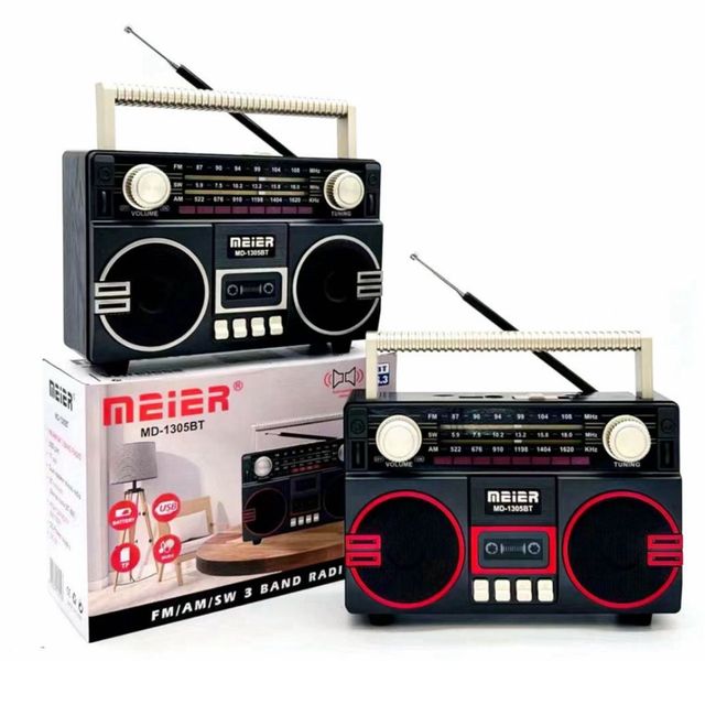 Vintage Style Portable Radio with WIRELESS BT, MEIER MD-1305BT for FM/AM/SW, USB/TF Card Player