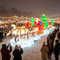 Grandes décorations lumineuses de Noël en forme de traîneau et de rennes, lanternes de carrosse du Père Noël pour les expositions extérieures de fêtes de fin d'année
