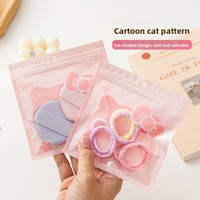 Sac d'emballage transparent brillant auto-scellant rose motif chat de dessin animé, accessoire décoratif mignon et adorable pour filles