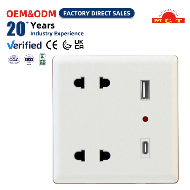 OEM Factory Supply 2 Gang Wall Socket with USB Type-C 86 Type White Electrical Fast Charging Power Outlet Wall Mounted Socketed