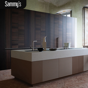 Îlot de <span class=keywords><strong>cuisine</strong></span> modulaire intelligent moderne Sammy avec armoire de rangement, style luxueux écologique, laque UV anti-rayures durable - Product Image 1