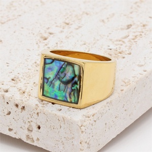 Simple Fashion Jewelry Shell <b>Ring</b> Stainless Steel square Abalone Shell Hoop Finger <b>Rings</b> - Product Image 5