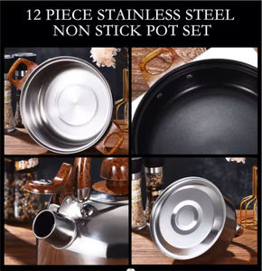 Stock Factory 12-Piece Modern Stainless Steel <b>Cookware</b> Set with Glass Lid Oven Safe & Dishwasher Safe - Product Image 5