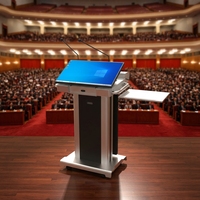 Table de conférence avec écran LCD de 32 pouces, microphone, podium intelligent avec base de levage automatique, podium interactif pour église et salle de classe