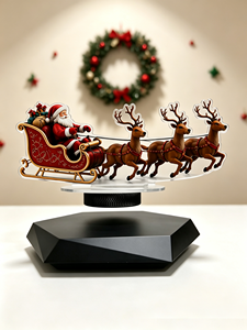 Traîneau du Père Noël à lévitation magnétique avec rennes, ornement de bureau en acrylique, décoration de table de Noël pour la maison, fêtes de fin d'année - Product Image 2