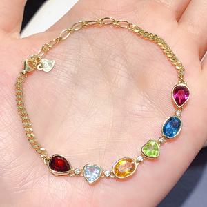 Винтажные серебряные браслеты с натуральными драгоценными камнями: топаз, перидот, гранат, бриллиант, с шариковым узором - Product Image 1