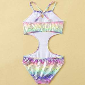 Maillot de bain une pièce pour filles 2024 Nouvelle collection <span class=keywords><strong>Sirène</strong></span> pour vacances à la source thermale, style européen et américain, maillot de bain enfant asymétrique UPF 50+ - Product Image 3