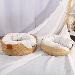 Simple Style Rattan Cat Nest Round Handmade Woven Pet <b>Bed</b> For Cat Home Use - Product Image 1