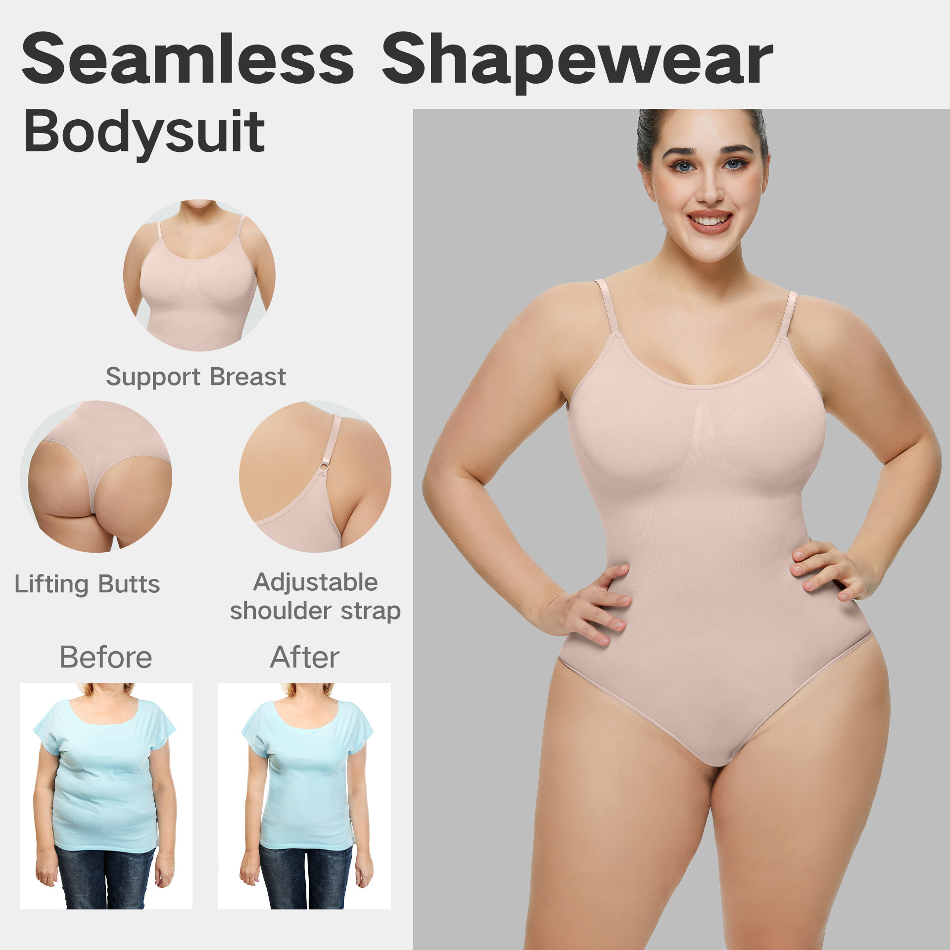 Seamless Plus-Size Tummy-Control Thong: waistband, closure and adjustment-point detail