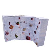 Calendrier de l'Avent de Noël de luxe 12/24 jours, boîte rigide, fabrication artisanale, pelliculage mat, doublure en éponge, vernis à ongles, huile, sérum pour la peau