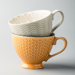 Tazas de cerámica con logotipo personalizado, grabado e impresión, estilo nórdico, para regalos y obsequios de hotel, azul claro, blanco roto, naranja - Product Image 3