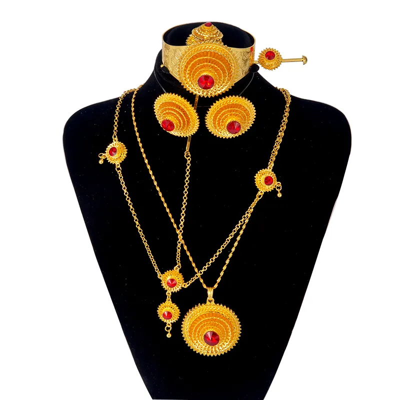 Dubai Gold Color Crystal Rhinestone Jewelry Sets for Women Eritrea Ethiopian Gold Jewelry Sets HWT164