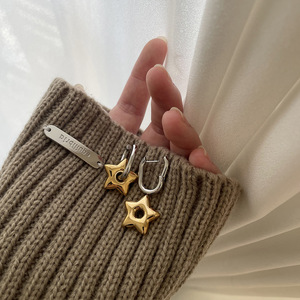 Pendientes de Aro de Acero Inoxidable Chapados en Oro de 18K, Estilo Vintage, Diseño de Estrella Gruesa, Doble Uso, Forma de Corazón para Aniversario de Mujer - Product Image 1