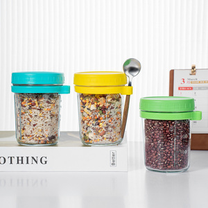 Tarros de vidrio Mason de boca ancha de 10 oz personalizados al por mayor para desayunos y avena nocturna con tapa de plástico y cuchara - Product Image 3