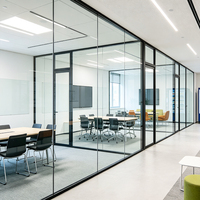 Système de cloison en verre modulaire, cadre en aluminium, épaisseur 12 mm, design moderne, contrôle du bruit, mobile, installation facile, panneau flexible