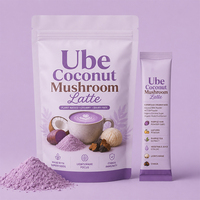 OEM Ube Kokos Latte met Chaga Lucuma Poeder Sample Gratis Biologische Superfood Blend Sachets Sticks Blikjes Geschenkdozen