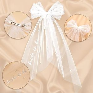 Pearl Bow Hairpin <strong>Veil</strong> Simple Wedding Dress Vintage <strong>BRIDE</strong> Bridesmaid Pearl <strong>BRIDE</strong> <strong>to</strong> <strong>BE</strong> Bow Hairpin <strong>Veil</strong> - Product Image 3