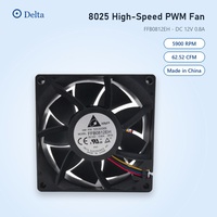 Delta FFB0812EH 8025 Kipas Pendingin DC 12V 0.8A 5900 RPM 62.52 CFM PWM 4-Kabel FG Dual Ball Bearing 9-Bilah PBT Aliran Udara Tinggi Server