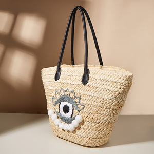 Bolso de paja de ojo de diablo de lujo para mujer, bolsa de playa bordada personalizada, estilo étnico tailandés, vacaciones - Product Image 6