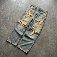 Jeans personnalisés OEM ODM YUCE pour hommes, effet déchiré, jeans de qualité supérieure, denim déstructuré, jeans baggy super déchirés à couches multiples