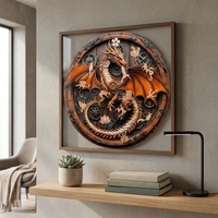 Vente en gros usine Puzzle mural en bois de tilleul 5mm, motif dragon, découpé au laser, finition vernie antique, relief 3D, animal caché, OEM ODM
