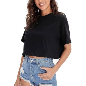 Camiseta Corta para Mujer, 100% Algodón, Tejido de Punto, Cuello Redondo, Corte Ajustado, Color Sólido, Informal, Verano, Secado Rápido, 180g - Product Image 6