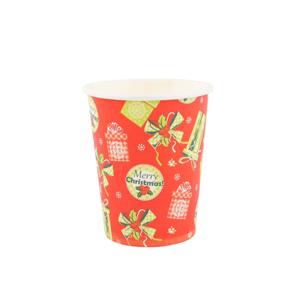 Christmas Design Custom Single Wall Biodegradable Disposable Coffee Paper Cups for Christmas Party