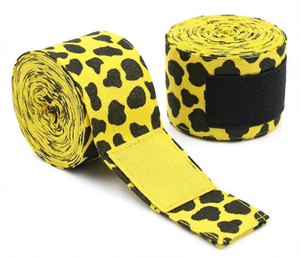 Vendas elásticas autoadhesivas de tela no tejida con estampado animal amarillo y negro para muñeca, ideales para fitness y entrenamiento de boxeo. - Product Image 1
