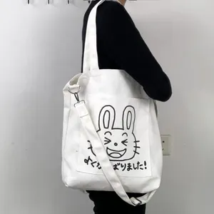 Gaya baru kustom cetak Logo Tote belanja katun tas kanvas wanita Ins lucu besar dengan pegangan tas selempang