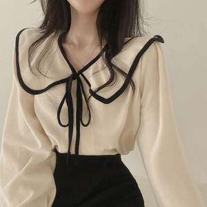<span class=keywords><strong>Camisa</strong></span> de mujer con cordones de <span class=keywords><strong>Joker</strong></span> de solapa delgada suelta Coreana de primavera y otoño - Product Image 1