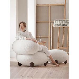 Minimalist Modern Solid Wood Lounge Chair Cream Lamb Wool Single <b>Sofa</b> Chair Comfortable Living Room Bedroom Use - Product Image 3