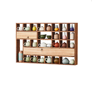 Estante de exhibición montado en la pared de estilo chino, estante de almacenamiento para tetera de madera maciza, forma rectangular para decoración de sala de estar - Product Image 4
