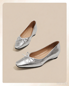 White Flat Shoes Bow Cut-out Breathable Upper Square Toe Ballet For 2027 Spring <b>Gift</b> For <b>Friends</b>, Go To School, Bride <b>Gift</b> - Product Image 4