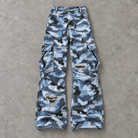 Jeans personnalisés en gros pour hommes, pantalons bleus, pantalons cargo camouflage amples à jambes larges, streetwear déchiré, fabricant OEM