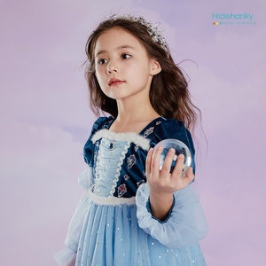 Abito da Principessa Regina del Ghiaccio per Bambine Hidehanky, Autunno/Inverno, in Velluto Vintage con Perline, Maniche a Sbuffo, Lunghezza alla Caviglia, Stile Impero ODM - Product Image 2