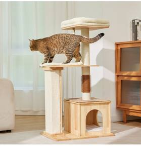 Fabricante al por mayor rascador de árbol de gato de madera con cepillo para rascar - Product Image 3