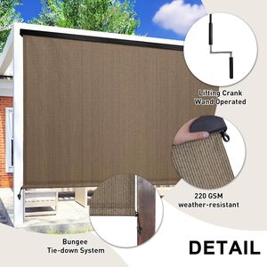 Premium 8 '(W) X 8'(H) Stores roulants extérieurs sans fil Stores de patio enroulables Enrouleur Porche Gazebo Manivelle Intégrée - Product Image 2