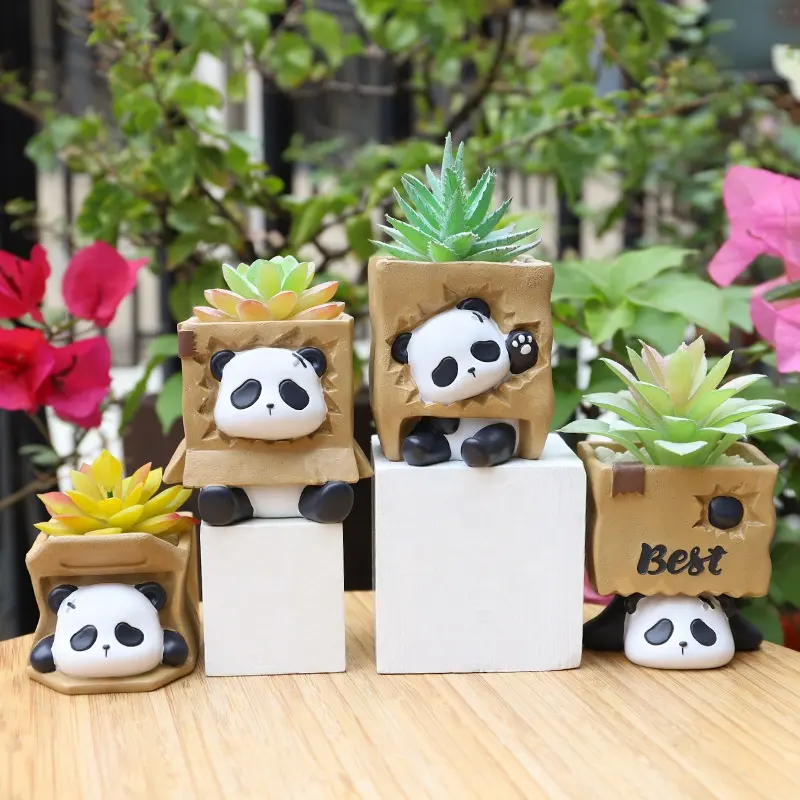 Nuovo fatto a mano personalizzato animale resina succulente piantare contenitore De Fleur Decor Salon Cartoon Panda fioriera decorativa vasi da fiori