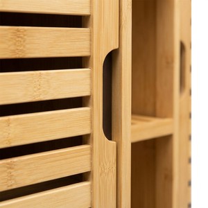 Grande Mobiletto da <span class=keywords><strong>Bagno</strong></span> in Bambù con Doppie Ante a Doghe, Organizzatore a 3 Colonne per Asciugamani e Decorazioni - Product Image 4