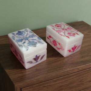 Wholesale Stonecrafts International - Caja de Joyería Rectangular de Mármol MOP024 con Diseño Floral, Hecha a Mano, para Anillos, Tamaño Personalizado - Product Image 1