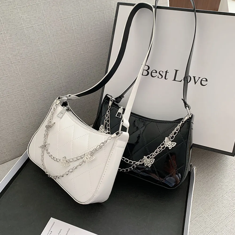 Fashion Women Butterfly Chain Shoulder Bags Pure Color Casual All-match Underarm Bags Elegant Ladies Small Hobos Handbags Purses