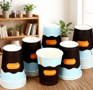 Gobelets en papier arabe de 8 oz à bon prix, imprimés offset, avec couvercles, pour usage domestique et festif, vente en gros - Product Image 4