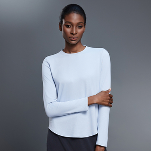 Camiseta de manga larga atlética transpirable para mujer, cuello redondo, Top de Yoga, puños elásticos, ropa de gimnasio de secado rápido, cómoda - Product Image 4