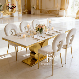 โต๊ะรับประทานอาหารสแตนเลสทรงสี่เหลี่ยมผืนผ้า ดีไซน์ทันสมัยไม่ซ้ำใคร ท็อปทำจาก MDF เหมาะสำหรับงานเลี้ยง งานแต่งงาน ใช้ในอพาร์ทเมนต์และโรงแรม - Product Image 5