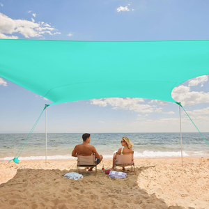 Tente de plage pare-soleil coupe-vent Bestex Custom UPF 50, installation facile, auvent de plage avec 4 poteaux robustes pour jardin et <span class=keywords><strong>camping</strong></span> - Product Image 1