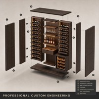 Vinoteca Moderna con Acabado Mate en Chapa de Nogal, Enfriador de Vino Integrado con LED, Sin Tiradores, para Sala de Vinos de Villa de Lujo, Personalizable