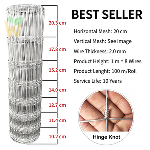 Recinzione per Bestiame in Rete Zincata Rinforzata con Giunti a Cerniera 1m x 100m, Filo <span class=keywords><strong>da</strong></span> 2.0mm, 8 Fili, per Allevamenti di Bestiame, Pecore, Cervi e Pascoli - Product Image 1