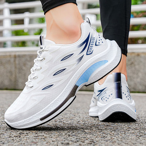 Chaussures de course athlétiques légères pour hommes, tendance, blanches et <span class=keywords><strong>orange</strong></span>, avec dégradé flamme, en maille, double couche amortissante et anti-choc - Product Image 4